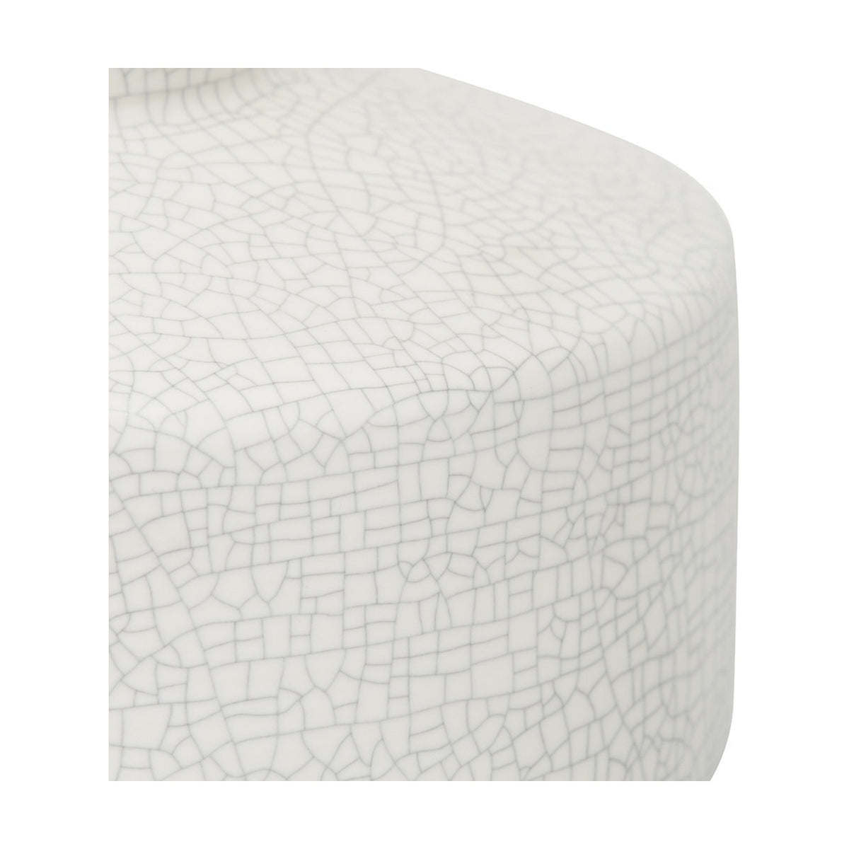 Close-up of the Elure White Crackle Effect Table Lamp base, 38cm, showing white ceramic with fine grey crackle glaze texture on a plain background.