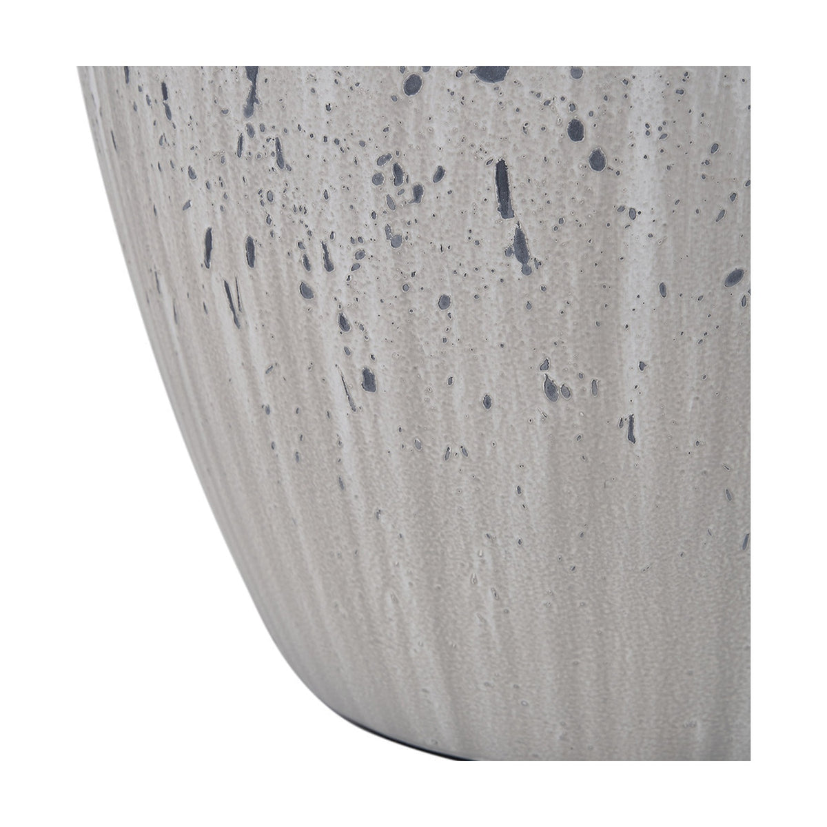 Close-up of the Kalli White & Grey Flecked Ceramic Table Lamp base, showing a textured ridged ceramic surface with grey speckled glaze detail.