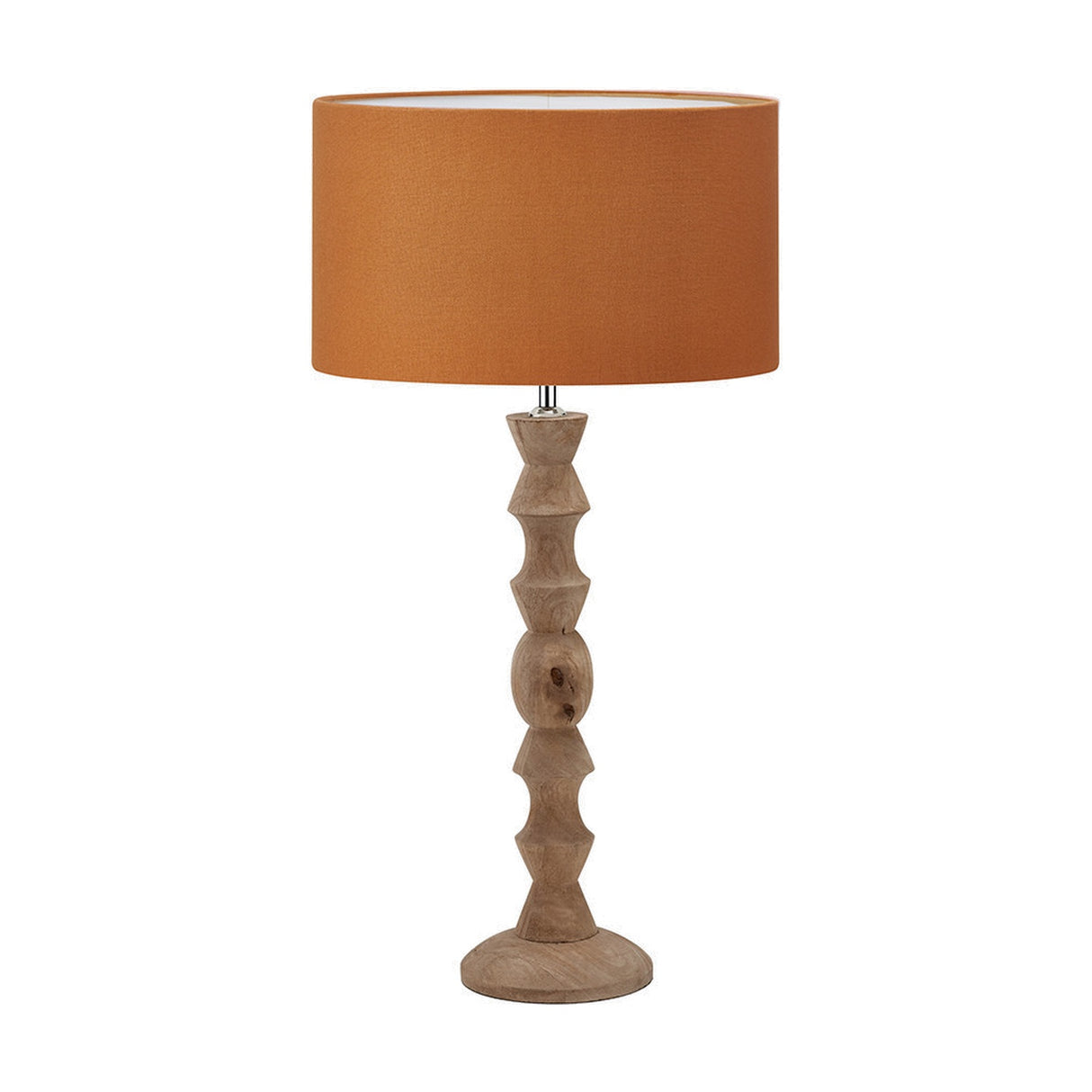 Ayra Natural Large Wood Table Lamp with Mustard Cylinder Shade