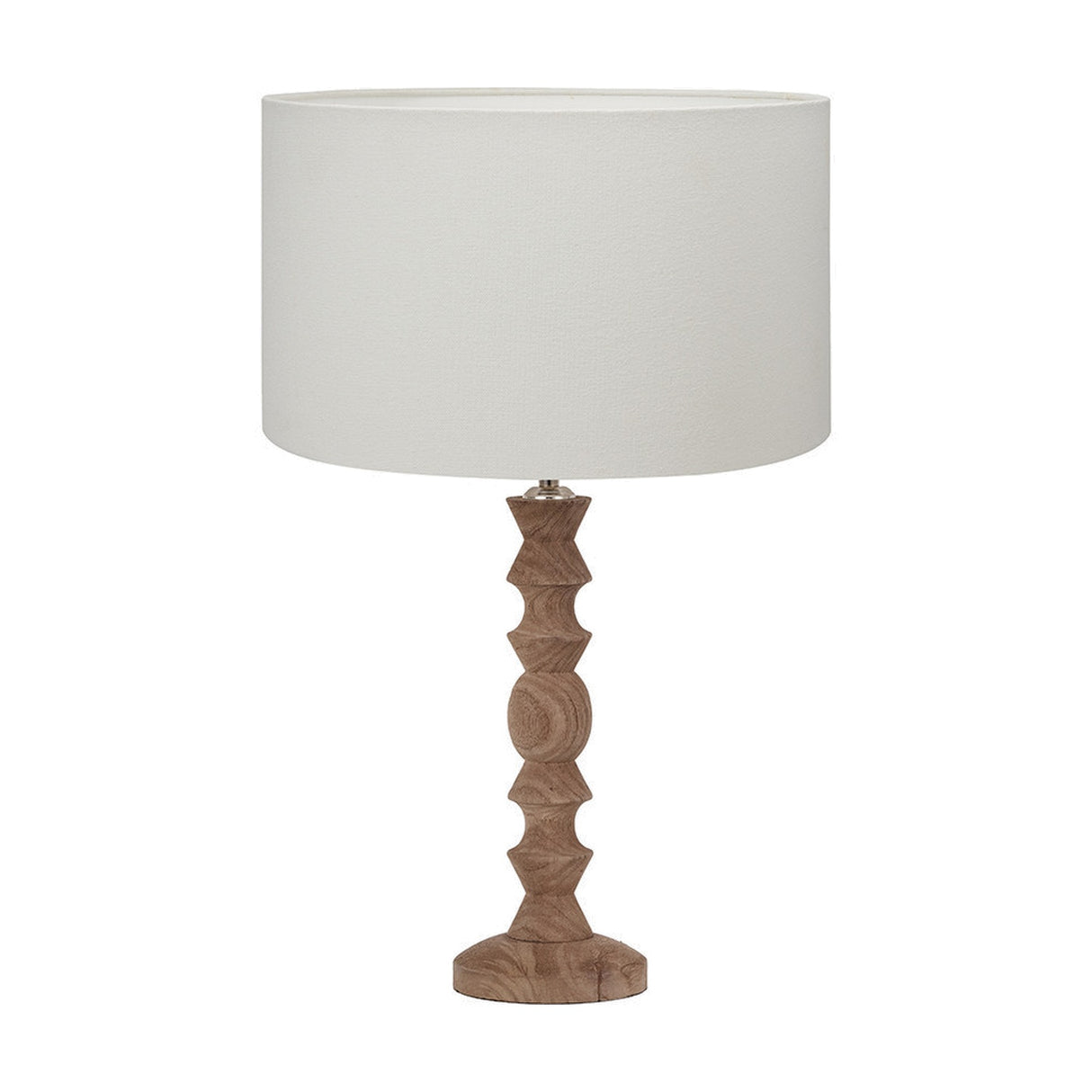 Ayra Natural Wood Table Lamp with White Handloom Cylinder Shade