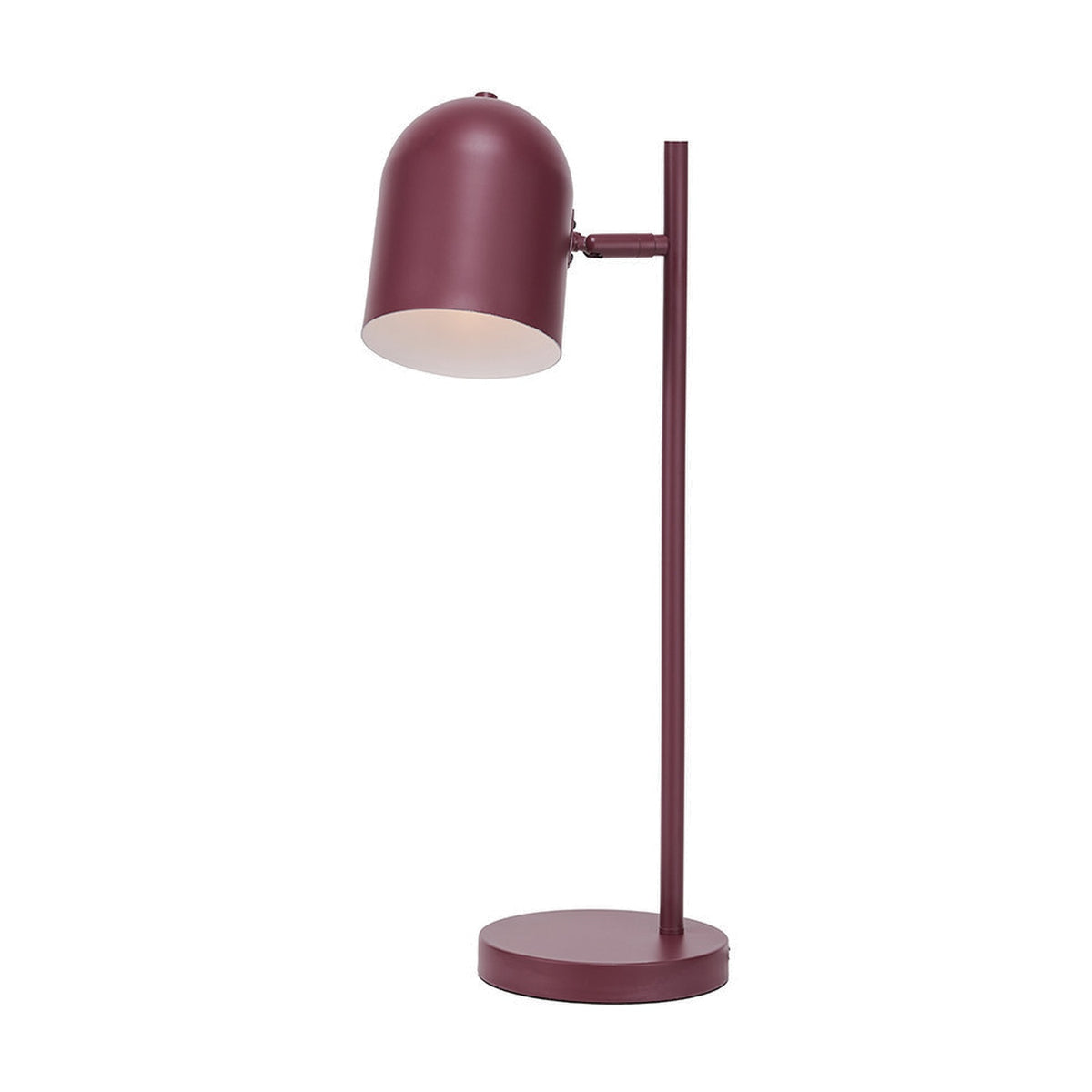 Finn Mulberry Red Metal Cloche Headed Table Lamp, 55cm, with a domed cloche shade on a slender straight stem and round base, set against a plain white background.