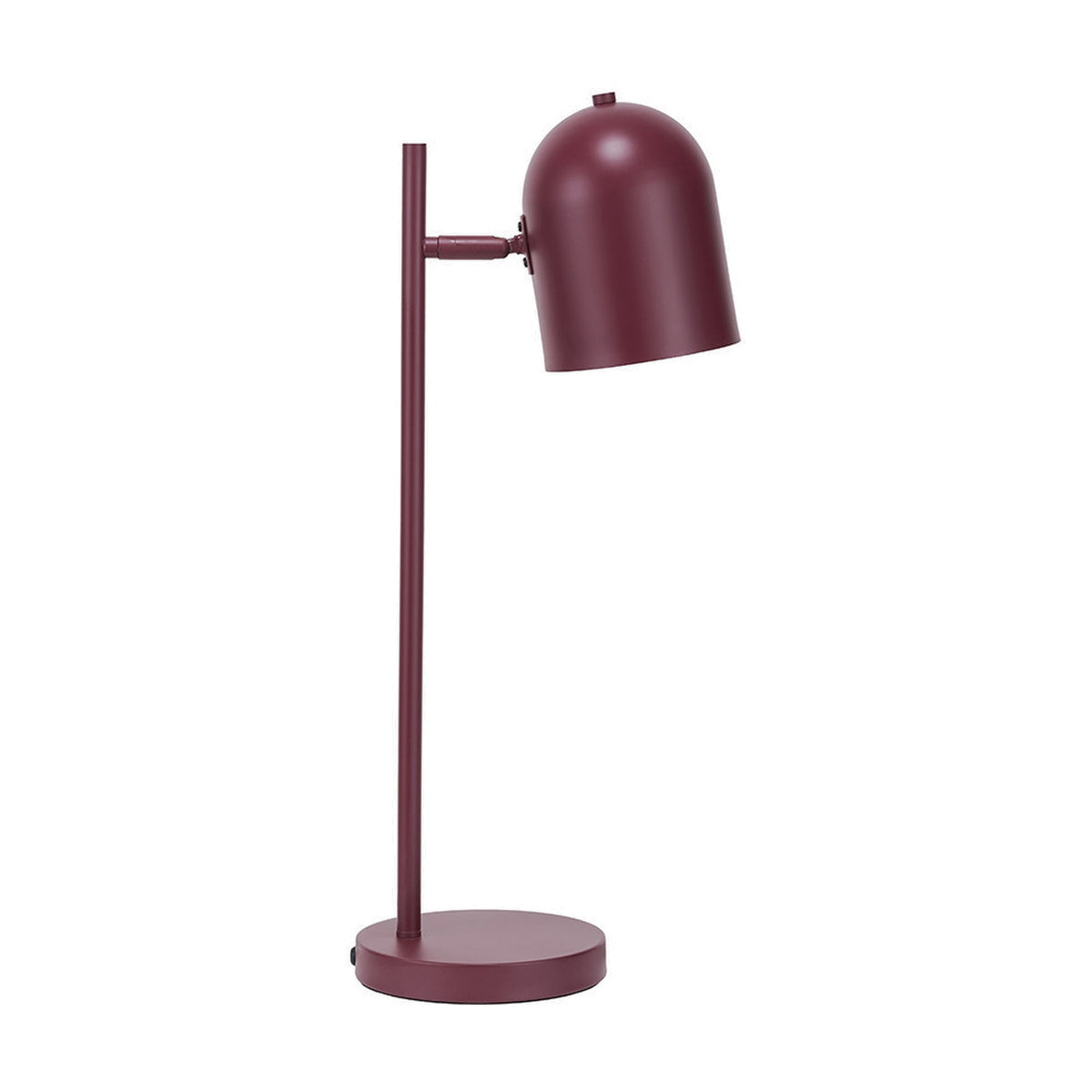 Finn Mulberry Red metal table lamp, 55cm, with an adjustable cloche-shaped shade on a slim stem and round base, shown on a plain white background.