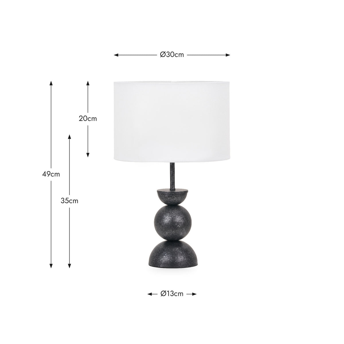 Vala Graphite Metal Textured Effect Ball Table Lamp - 49cm