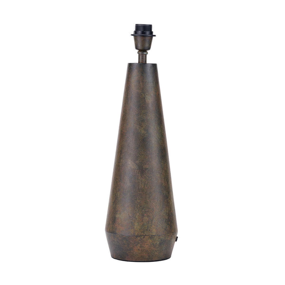 Arbor Verdi Gris Metal Conical Table Lamp Base, 53cm, tapered steel column with verdi gris finish and black bulb fitting, shown on a plain white background.