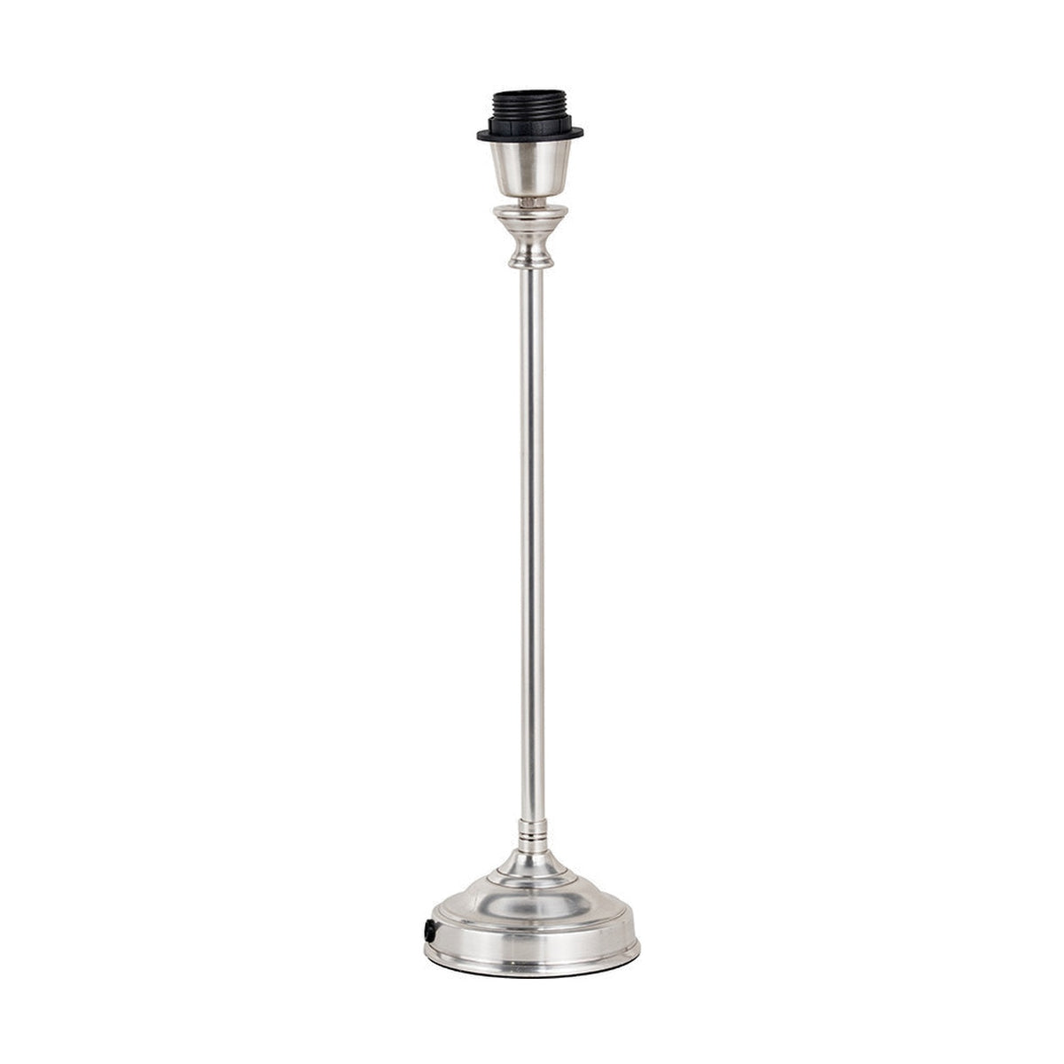 Auden Silver Metal Stick Table Lamp Base, 46cm, with slender steel column, round footed base, and black bulb holder, shown on a plain white background.