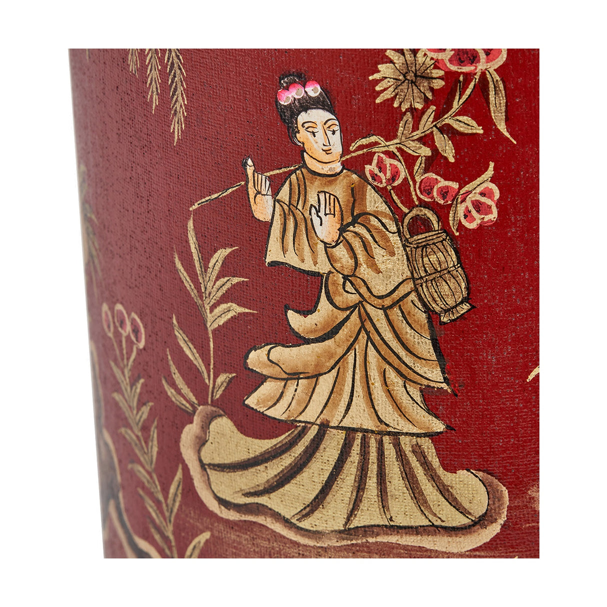 Landscape Red Hand Painted Metal Table Lamp with Taupe Cotton Shade