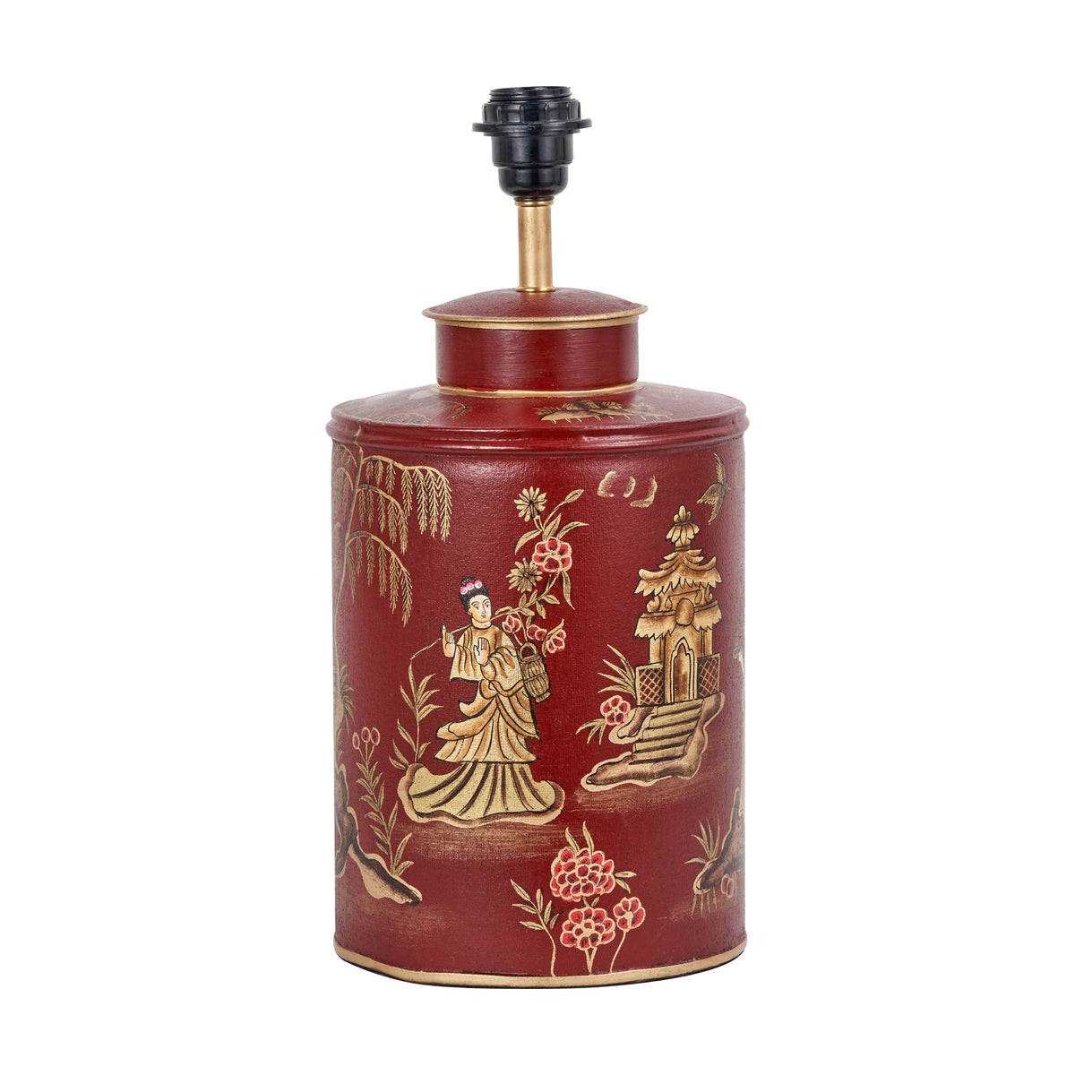 Landscape Red Hand Painted Iron Table Lamp Base - 40cm