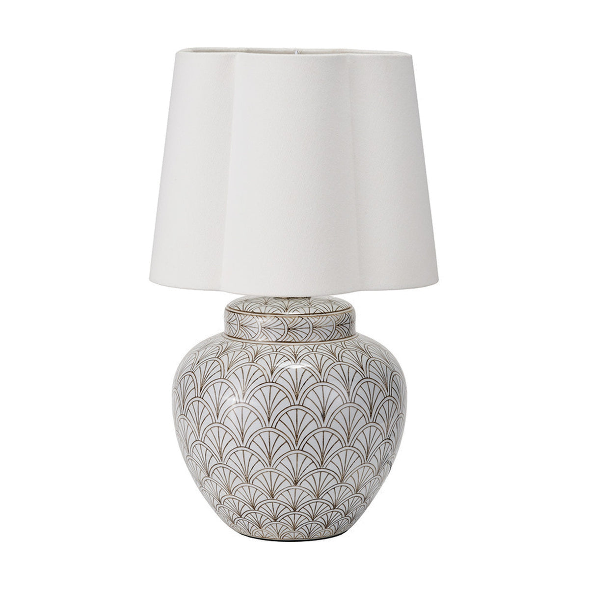 Barbier White Art Deco Fan Ceramic Table Lamp Base - 32cm