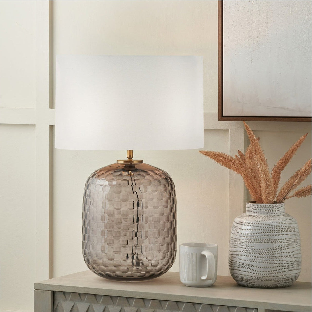Camille Large Smoke Grey Circle Design Handcut Glass Table Lamp