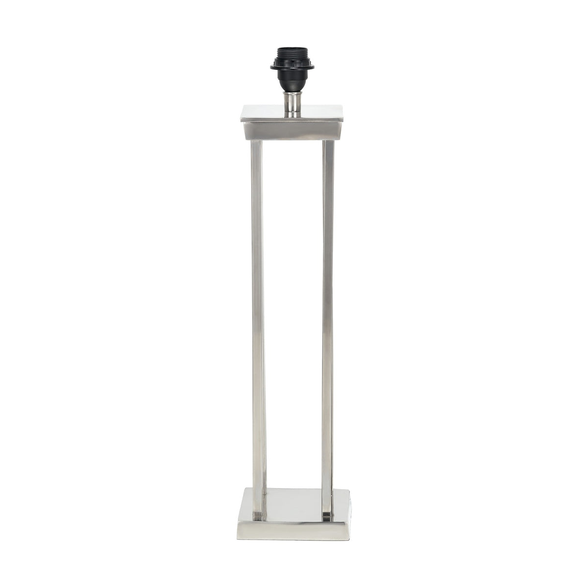Langston Nickel Column Table Lamp Base, 64cm, with twin-rod metal stem, rectangular top and base, and black bulb holder, shown on a plain white background.