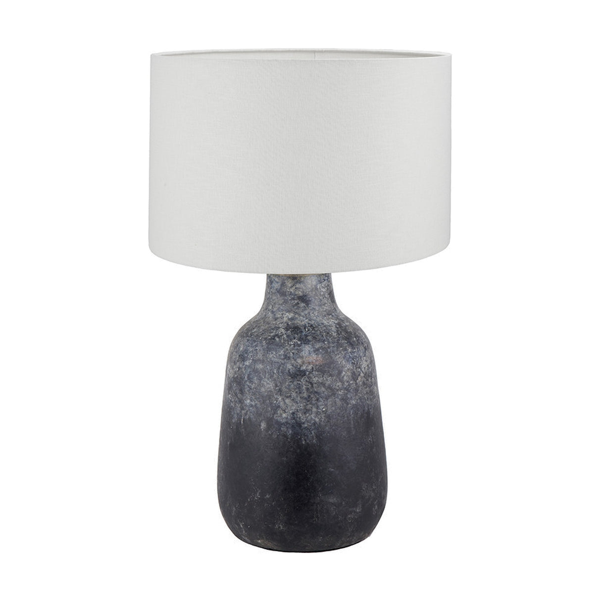 Vulcan Textured Grey Stoneware Table Lamp with White Linen Shade