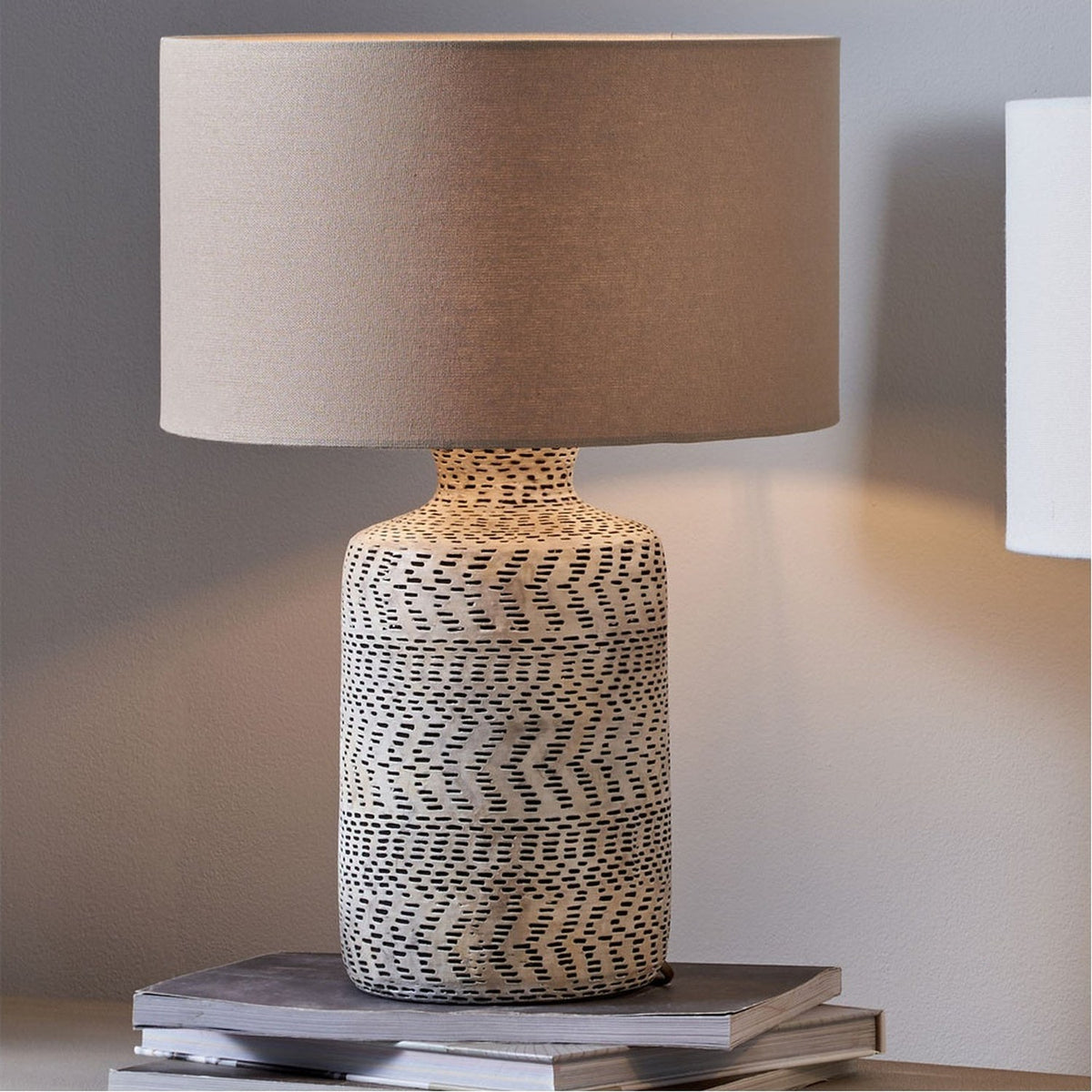 Atouk Textured Natural & Black Stoneware Table Lamp Base - 35cm