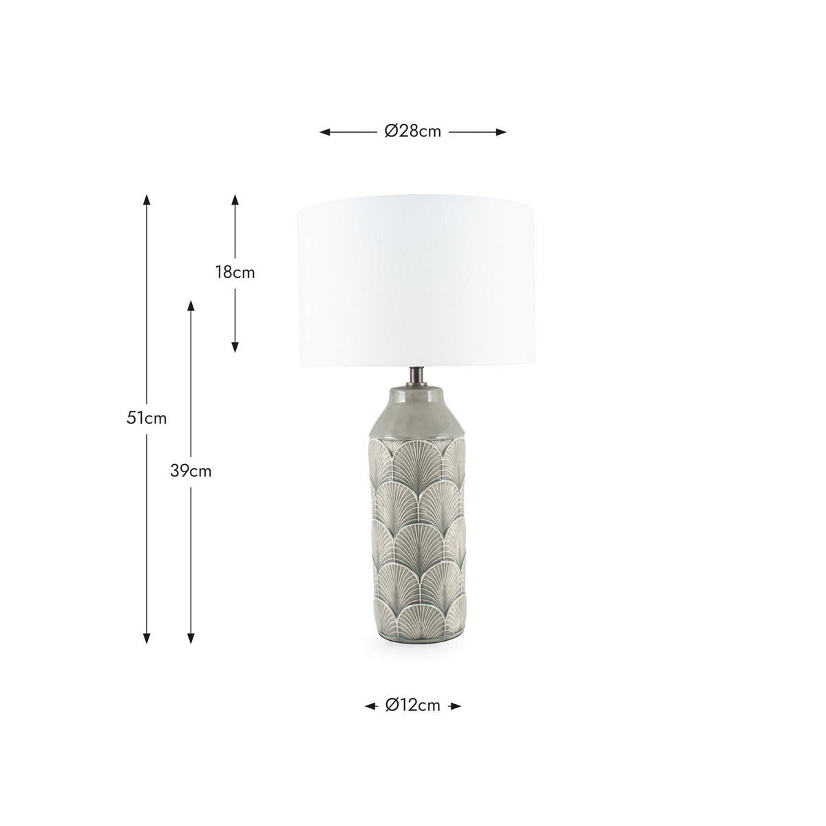 Bethan Embossed Grey Ceramic Table Lamp - 51cm