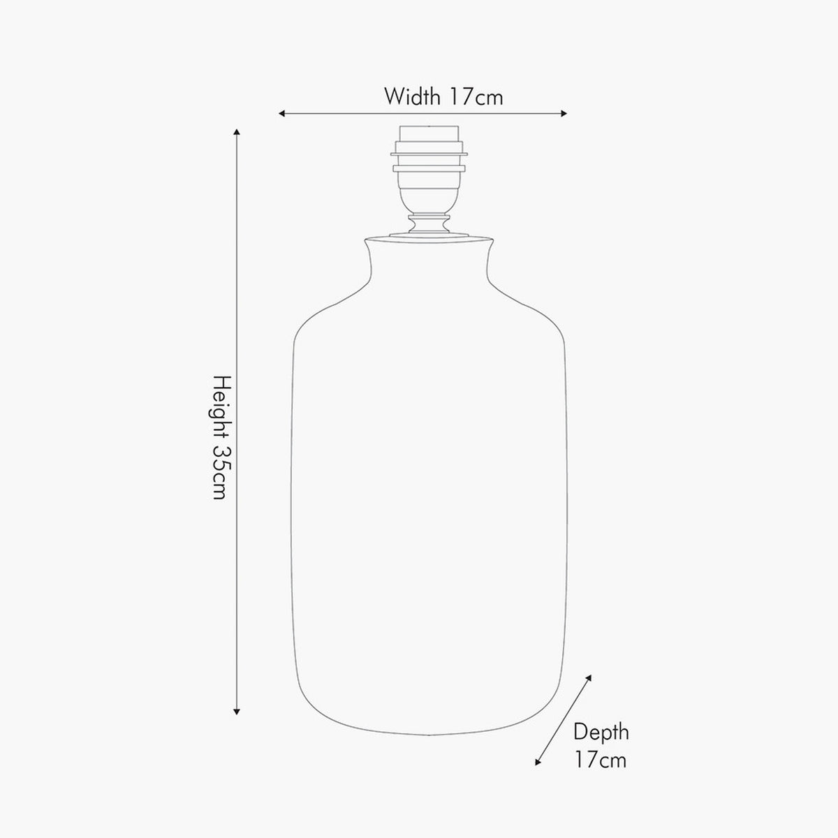 Line drawing of the Atouk Textured Black Stoneware Table Lamp Base with dimensions labelled: 35cm height, 17cm width, 17cm depth, shown on a plain background.
