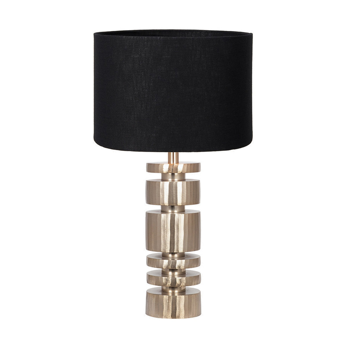 Elon Gold Metal Cylinder Table Lamp with Black Self Lined Linen Shade