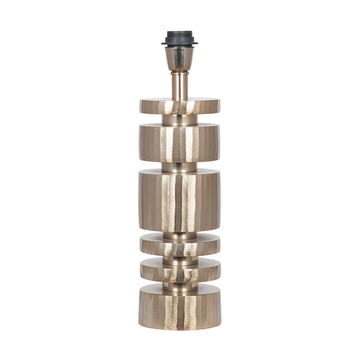 Elon Gold Metal Cylinder Table Lamp with Black Self Lined Linen Shade