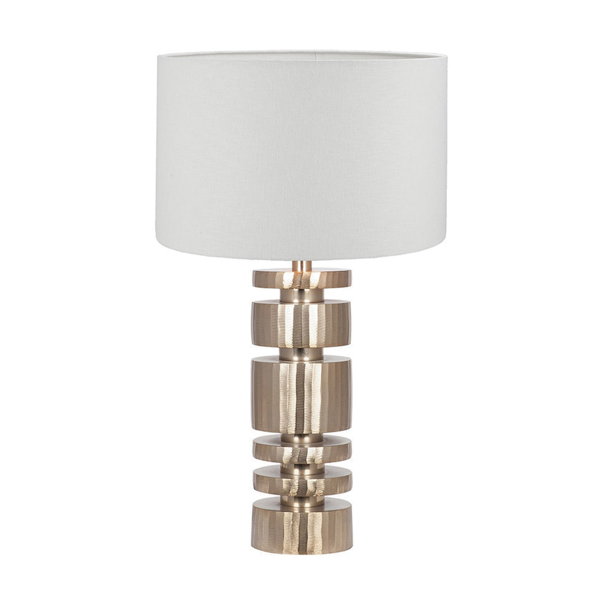 Elon Champagne Gold Metal Stacked Cylinder Table Lamp with White Shade