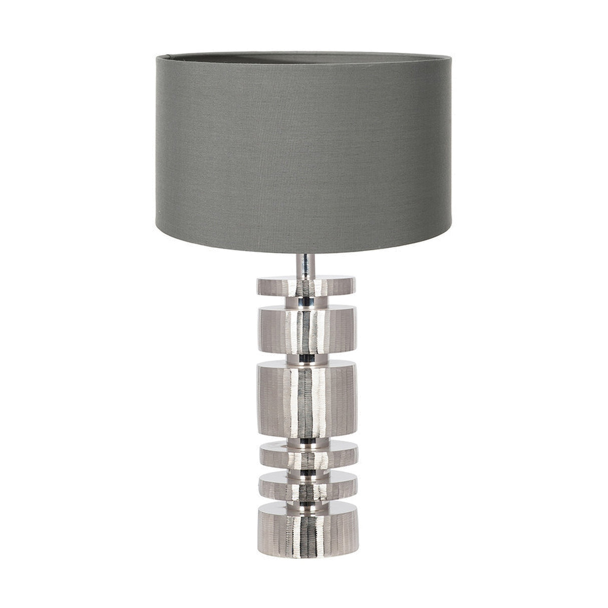 Elon Silver Metal Stacked Cylinder Table Lamp with Steel Grey Shade