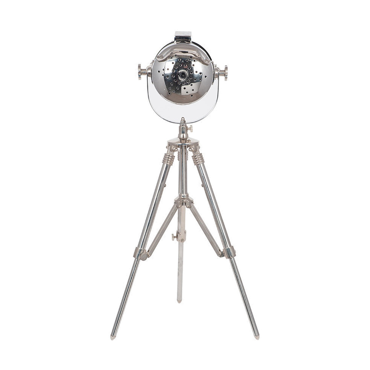 Marine Nickel Silver Searchlight Table Lamp, 67cm, with a round perforated spotlight head on an adjustable tripod stand, shown on a plain white background.