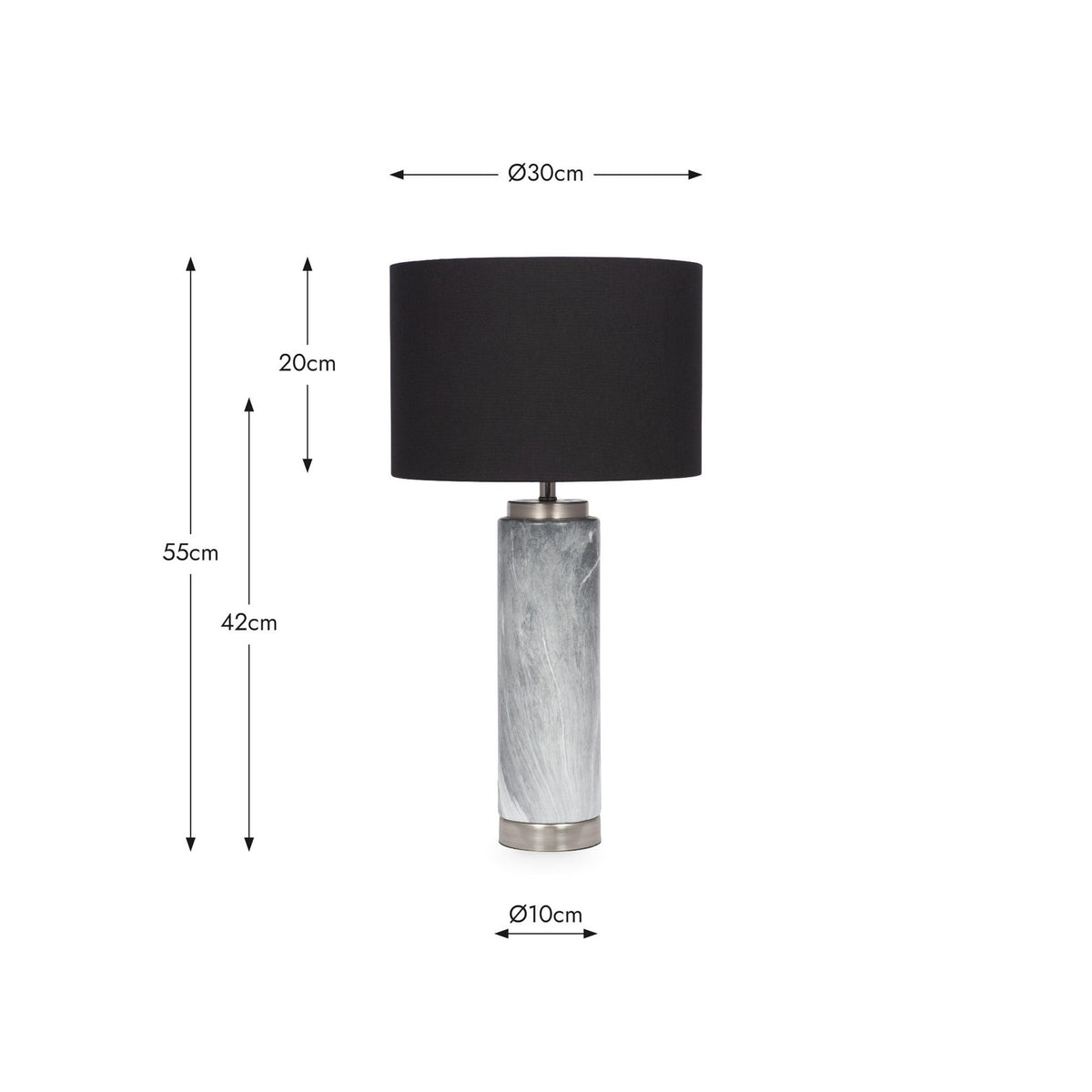 Carrara Grey Marble Effect Ceramic Tall Table Lamp - 55cm