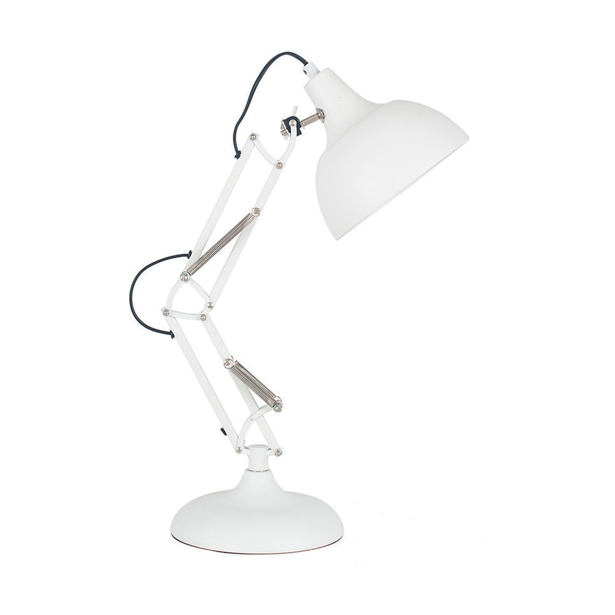 Alonzo Matt White Angled Task Table Lamp, 55cm, with adjustable metal arm, round base, and dome shade on a plain white background.