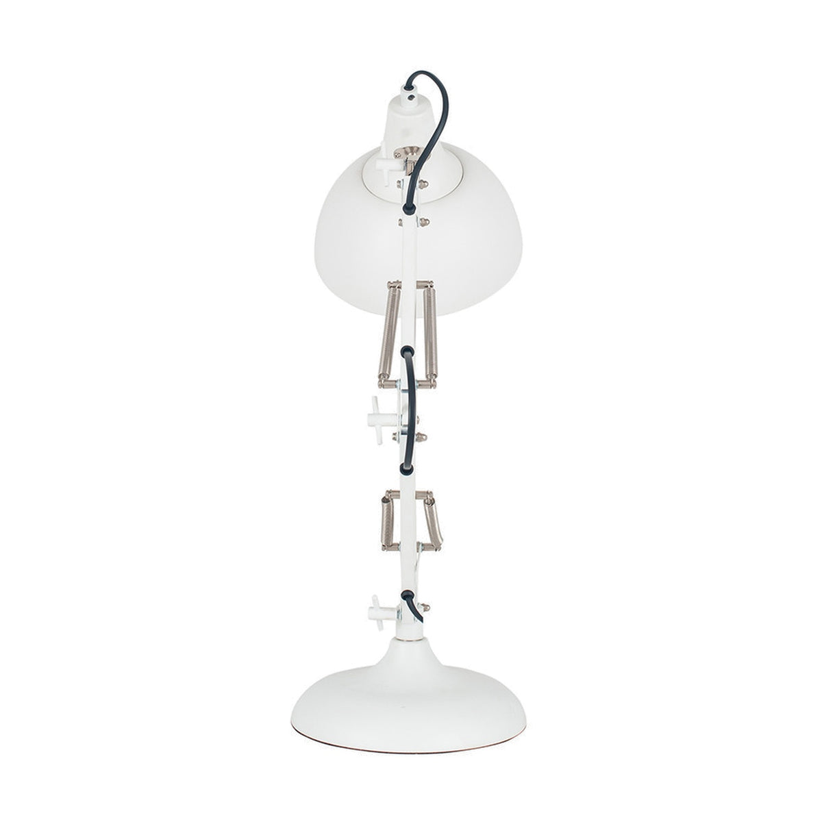 Alonzo Matt White Angled Task Table Lamp, 55cm, with adjustable metal arm, domed shade, round base and black cord detail, shown on a plain white background.