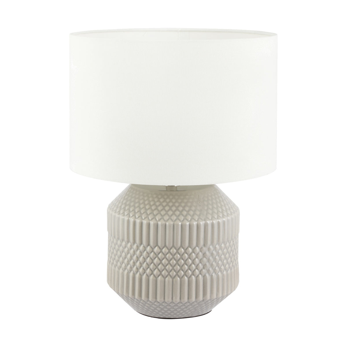 Meribel Grey Geo Textured Ceramic Table Lamp - 38cm