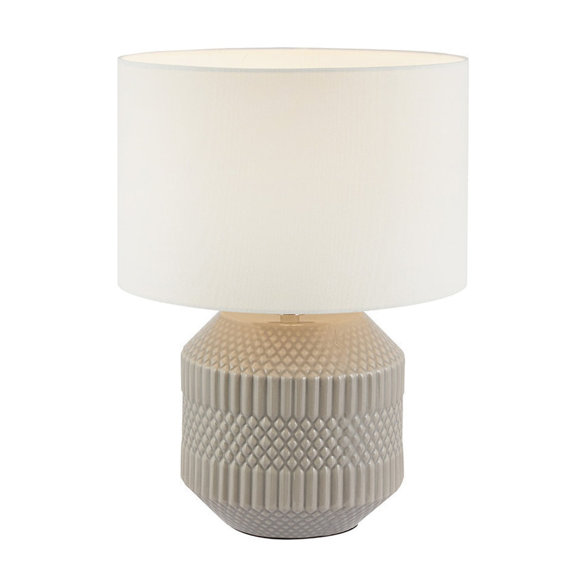 Meribel Grey Geo Textured Ceramic Table Lamp - 38cm
