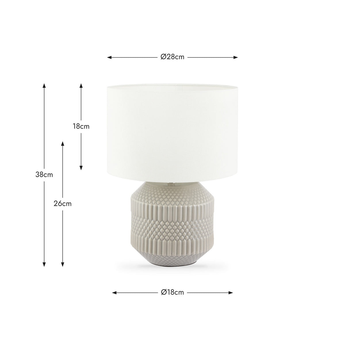 Meribel Grey Geo Textured Ceramic Table Lamp - 38cm