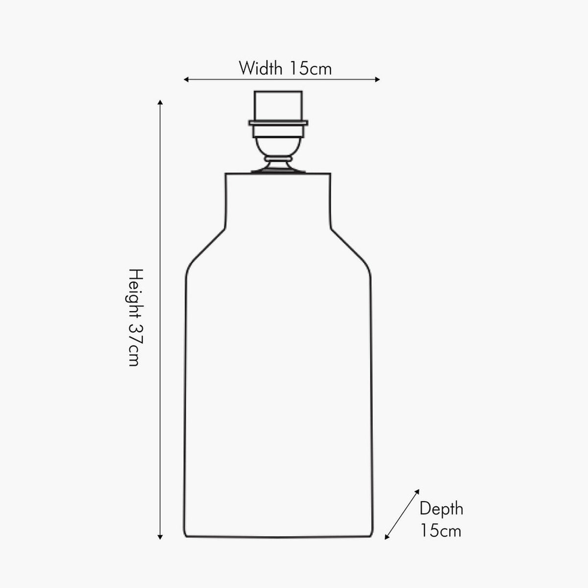Line drawing of the Alina White Dot Design Stoneware Table Lamp Base with dimensions labelled: 15cm width, 15cm depth, and 37cm height, on a plain background.
