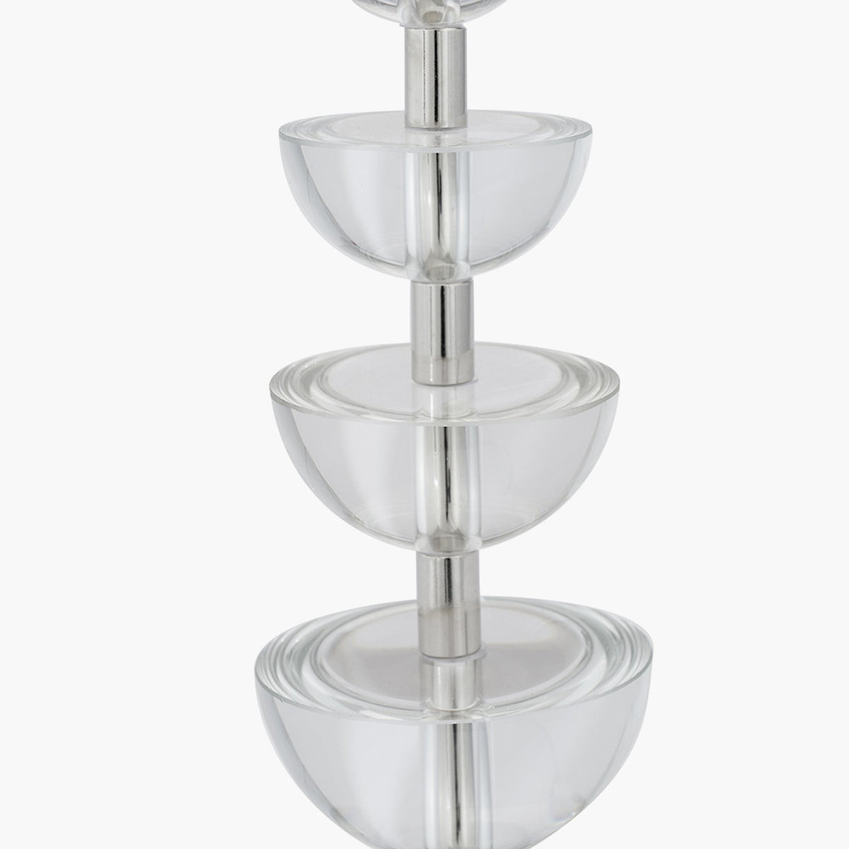 Rosa Glass & Silver Table Lamp Base - 45cm, close-up of stacked clear glass dome tiers with silver metal connectors, set against a plain white background.