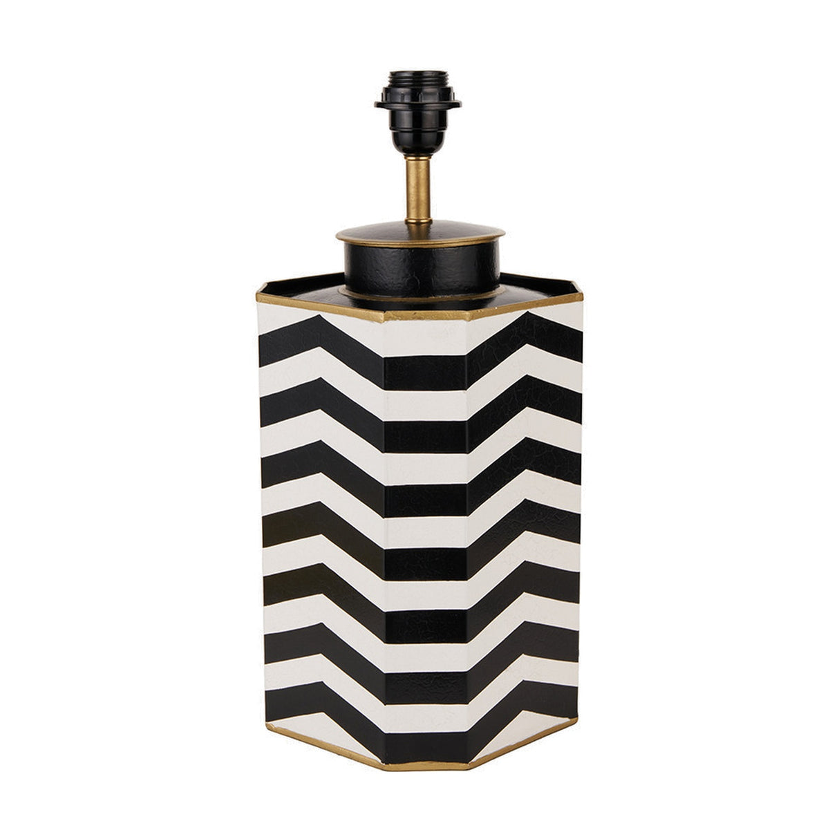 Oskar Black & White Chevron Hand Painted Metal Table Lamp Base - 43cm