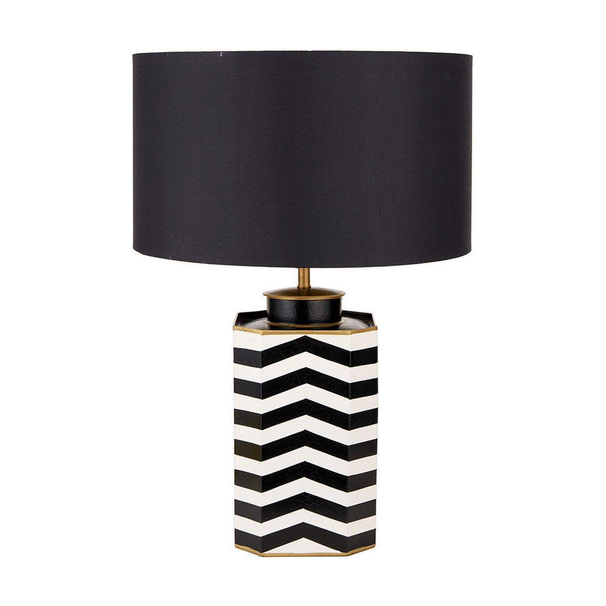 Oskar Black & White Chevron Hand Painted Metal Table Lamp Base - 43cm