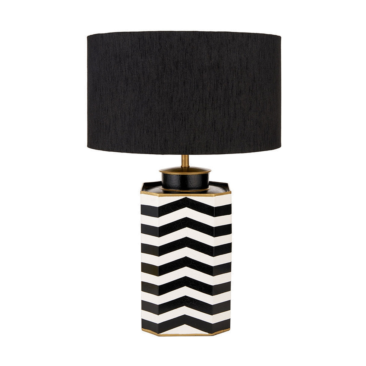Oskar Black & White Chevron Hand Painted Metal Table Lamp Base - 43cm