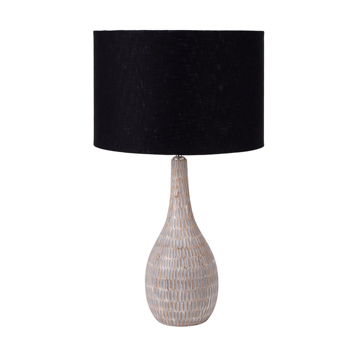 Ioan Grey Engraved Wood Bottle Table Lamp Base - 49cm