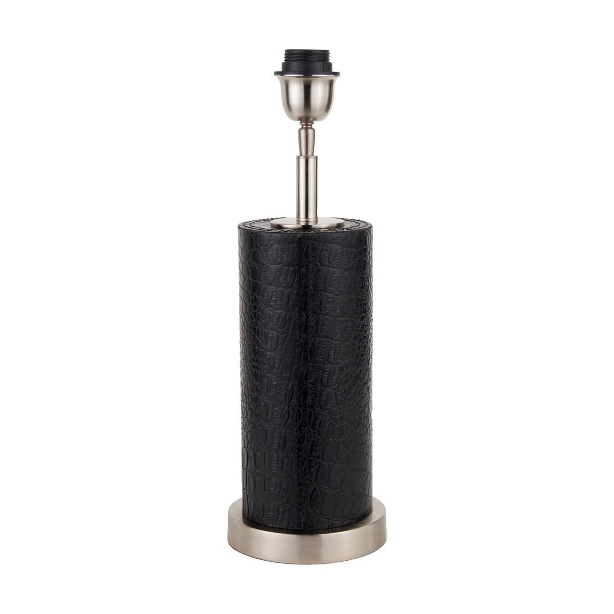 Laurence Black Croc Leather & Silver Cylindrical Table Lamp Base