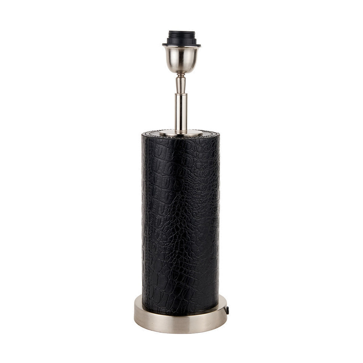 Laurence Black Croc Leather & Silver Cylindrical Table Lamp Base