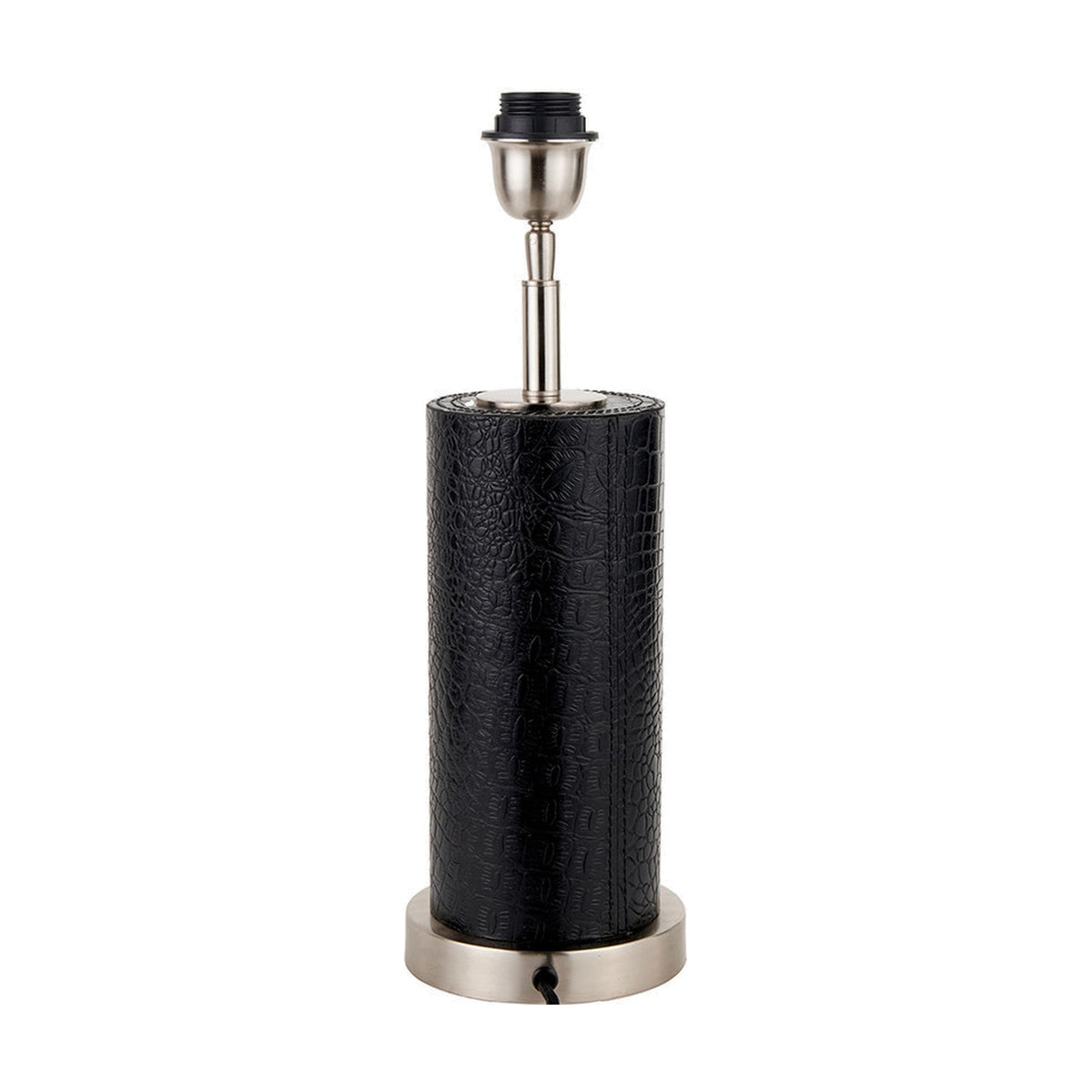 Laurence Black Croc Leather & Silver Cylindrical Table Lamp Base