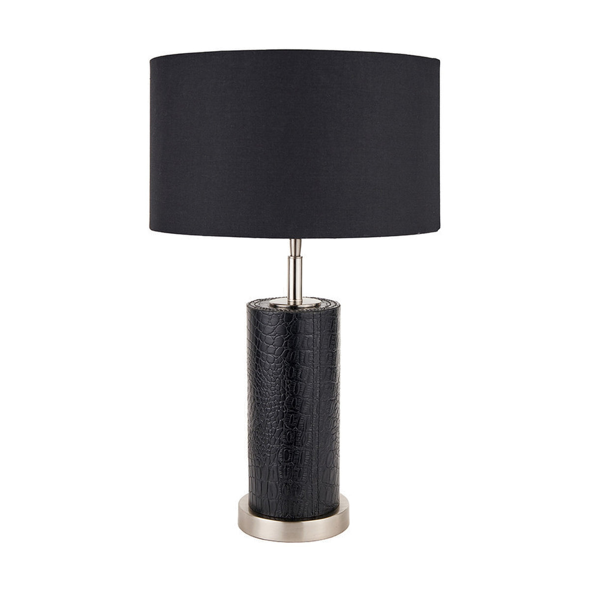 Laurence Black Croc Leather & Silver Cylindrical Table Lamp Base