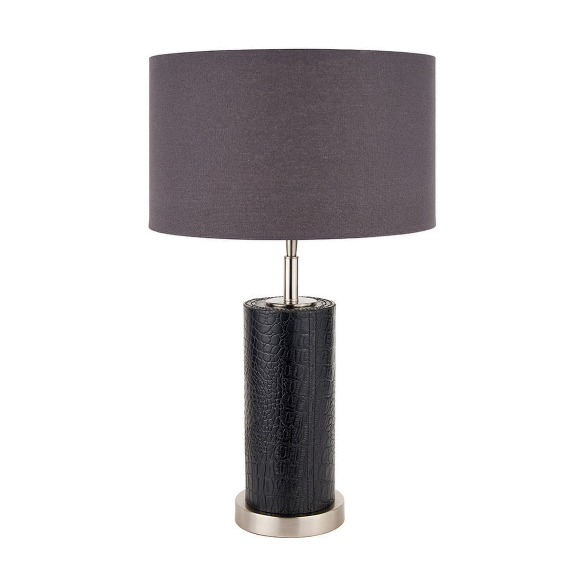Laurence Black Croc Leather & Silver Cylindrical Table Lamp Base
