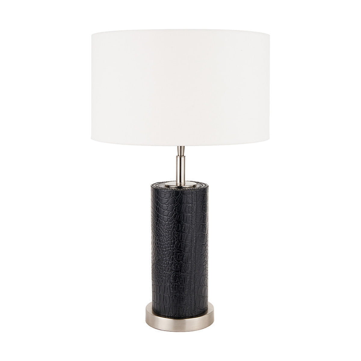 Laurence Black Croc Leather & Silver Cylindrical Table Lamp Base