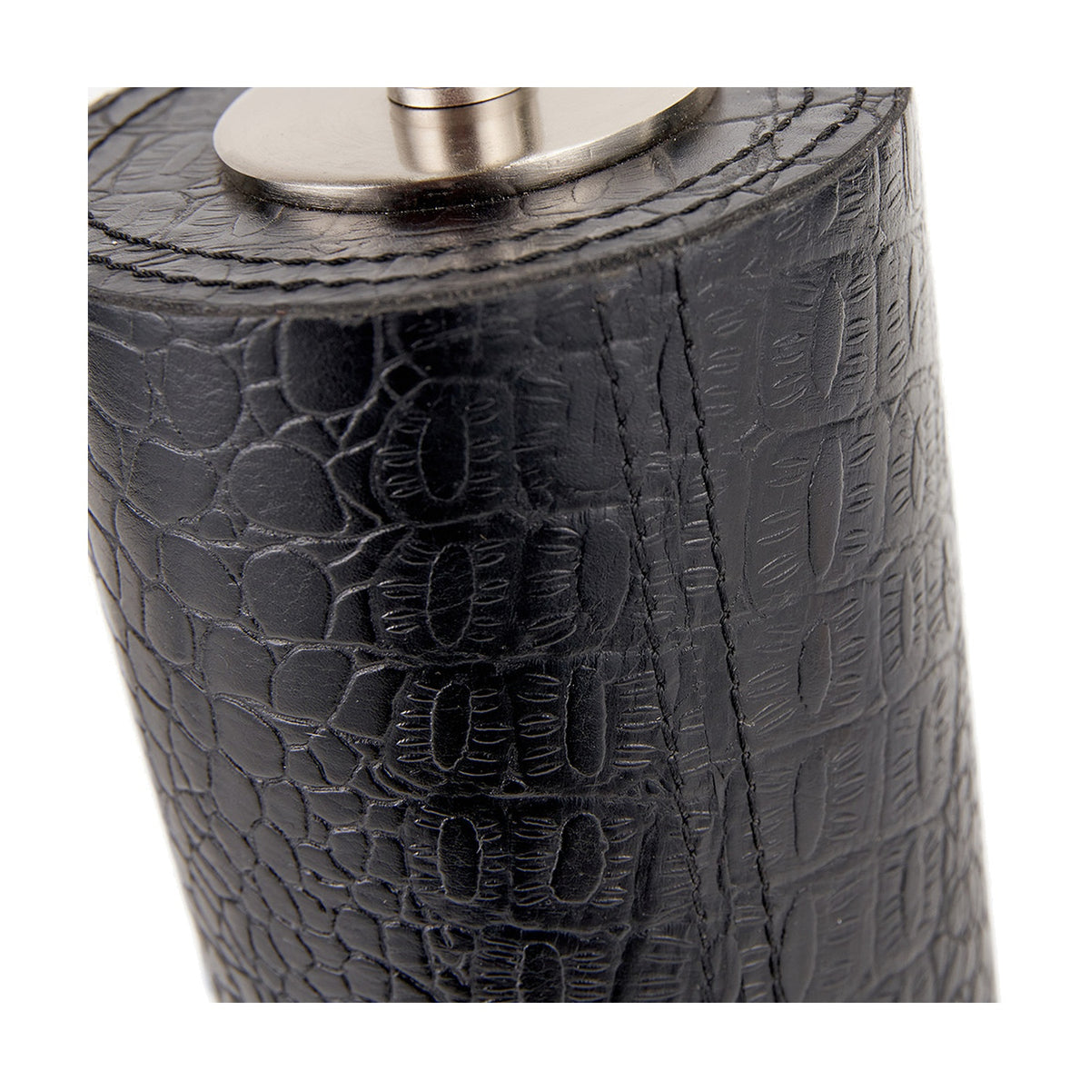 Laurence Black Croc Leather & Silver Cylindrical Table Lamp Base