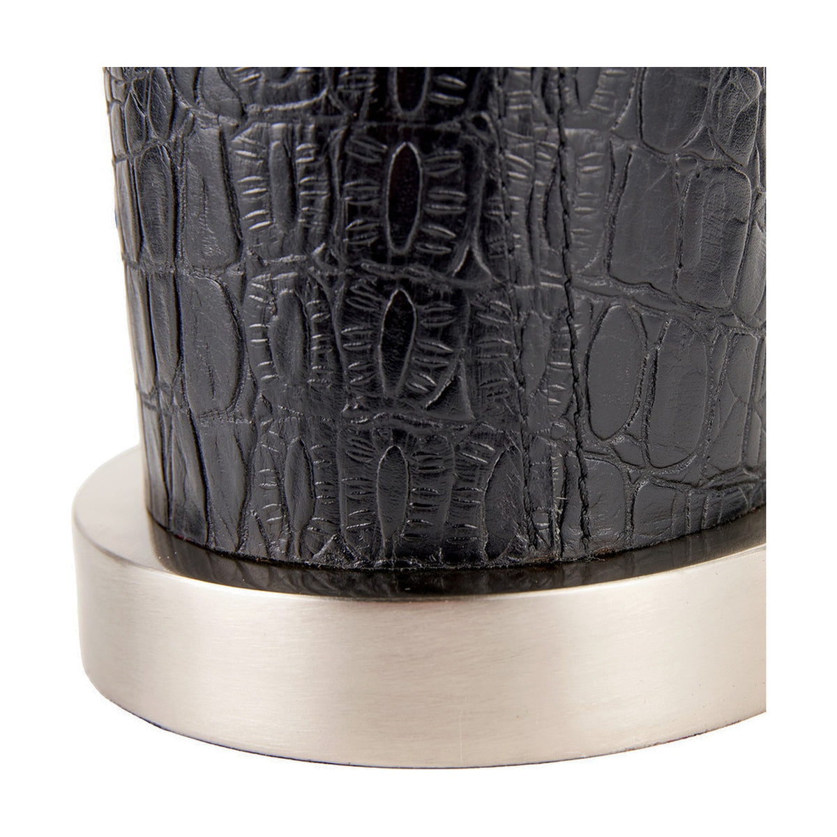 Laurence Black Croc Leather & Silver Cylindrical Table Lamp Base