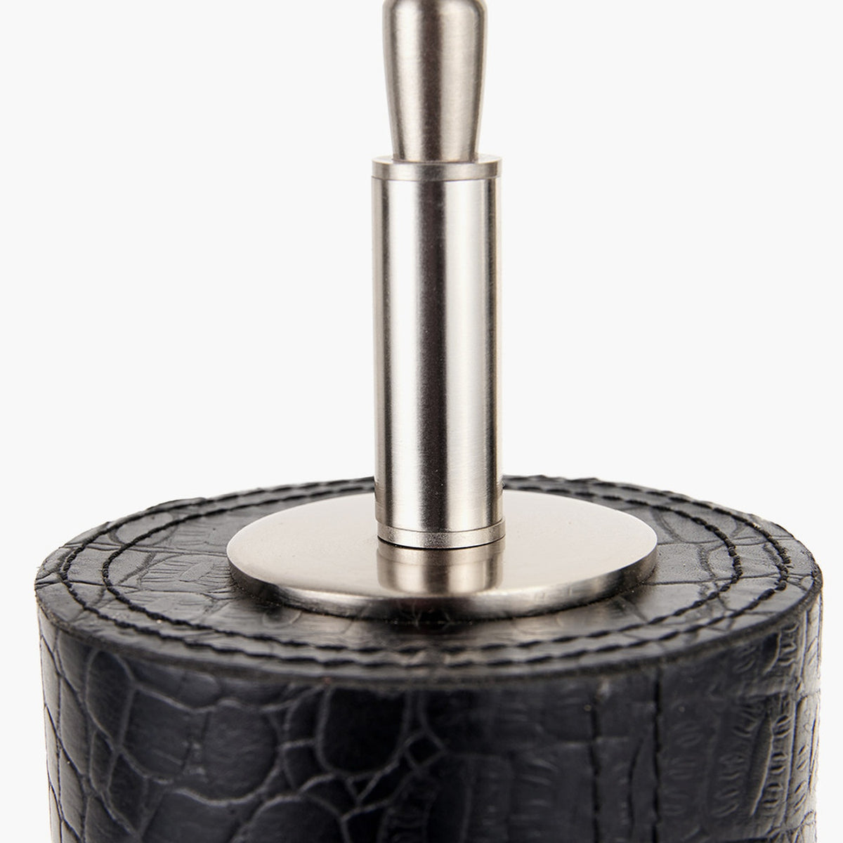 Laurence Black Croc Leather & Silver Cylindrical Table Lamp Base