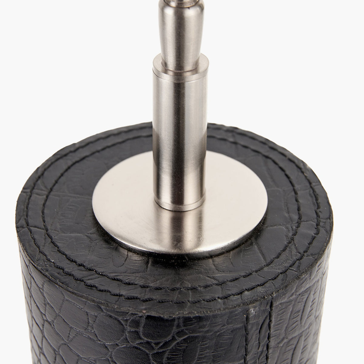 Laurence Black Croc Leather & Silver Cylindrical Table Lamp Base