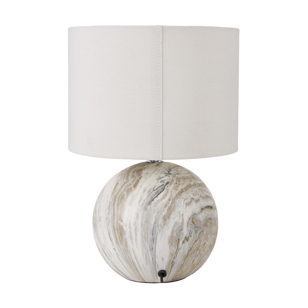 Viejo Grey Stone Effect Ceramic Table Lamp, 37cm, with a round marbled grey ceramic base and a cylindrical white fabric shade, on a plain white background.