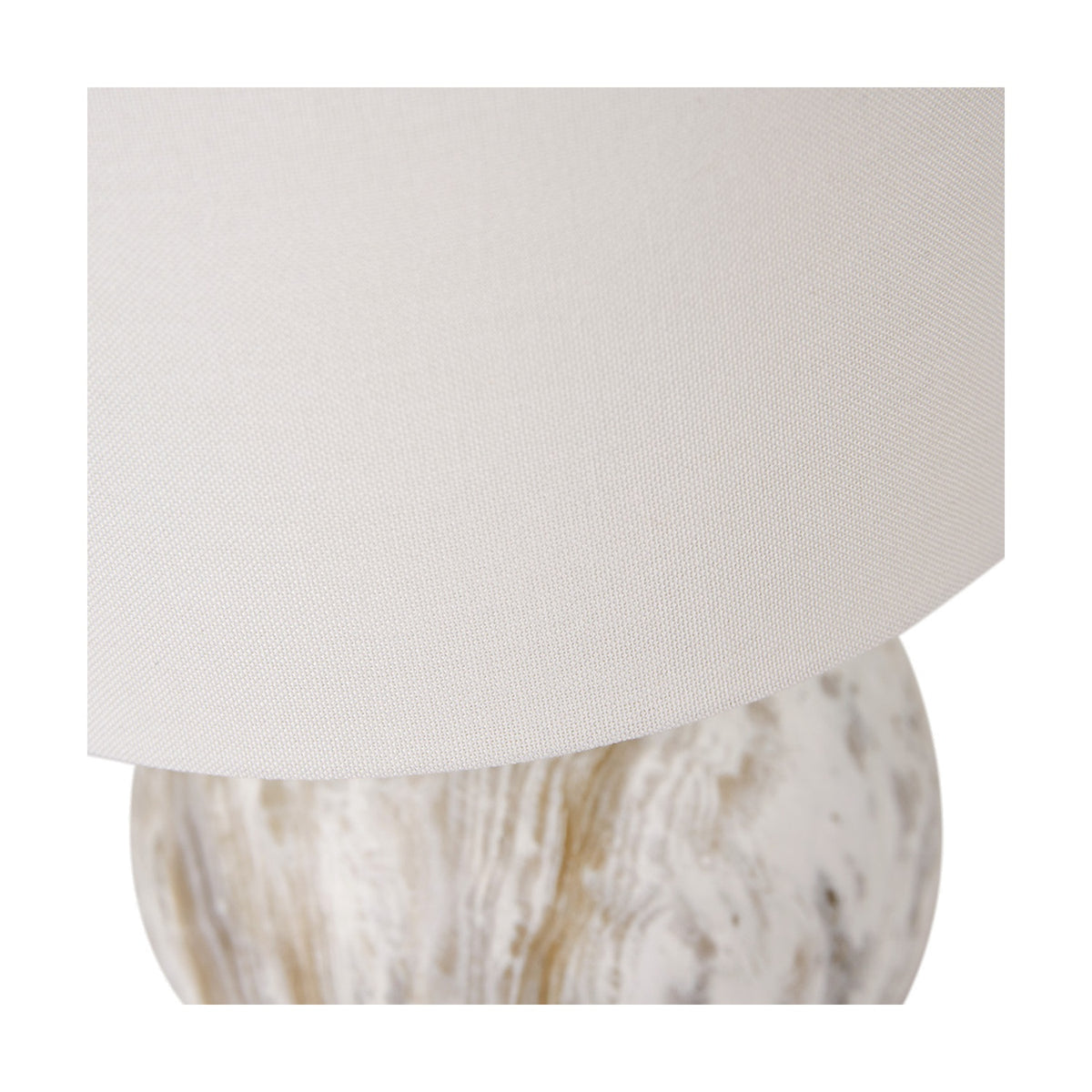 Close-up of the Viejo Grey Stone Effect Ceramic Table Lamp, showing the marbled grey ceramic base and edge of the fabric drum shade.