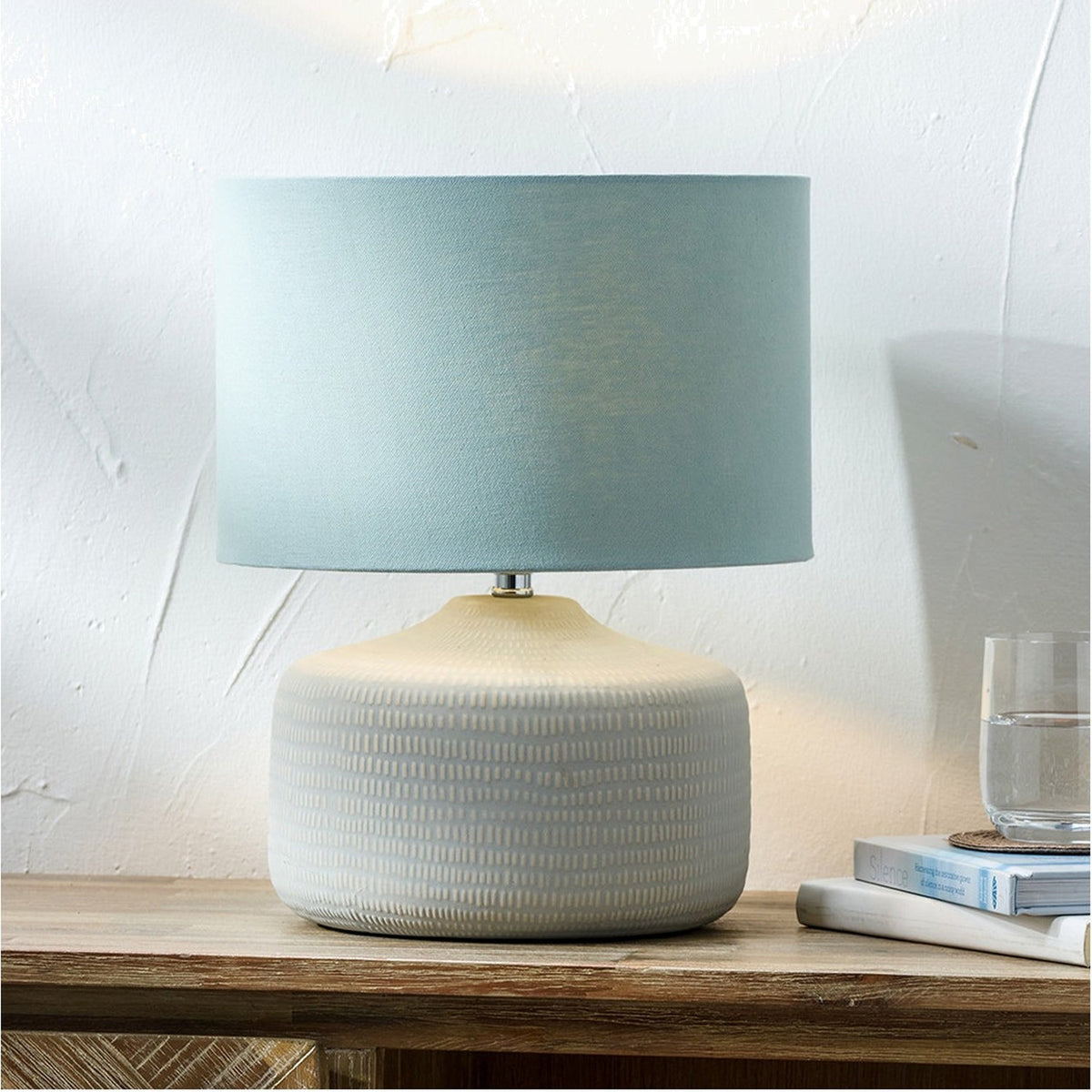 Kai Duck Egg Blue Textured Ceramic Table Lamp - 34cm