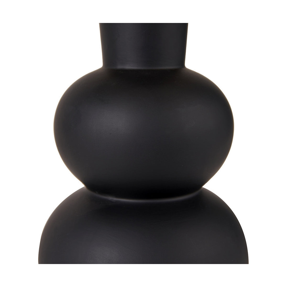 Close-up of the Aaliyah black curved bottle ceramic table lamp base, showing its matte black finish and rounded, stacked bulbous shape against a plain white background.