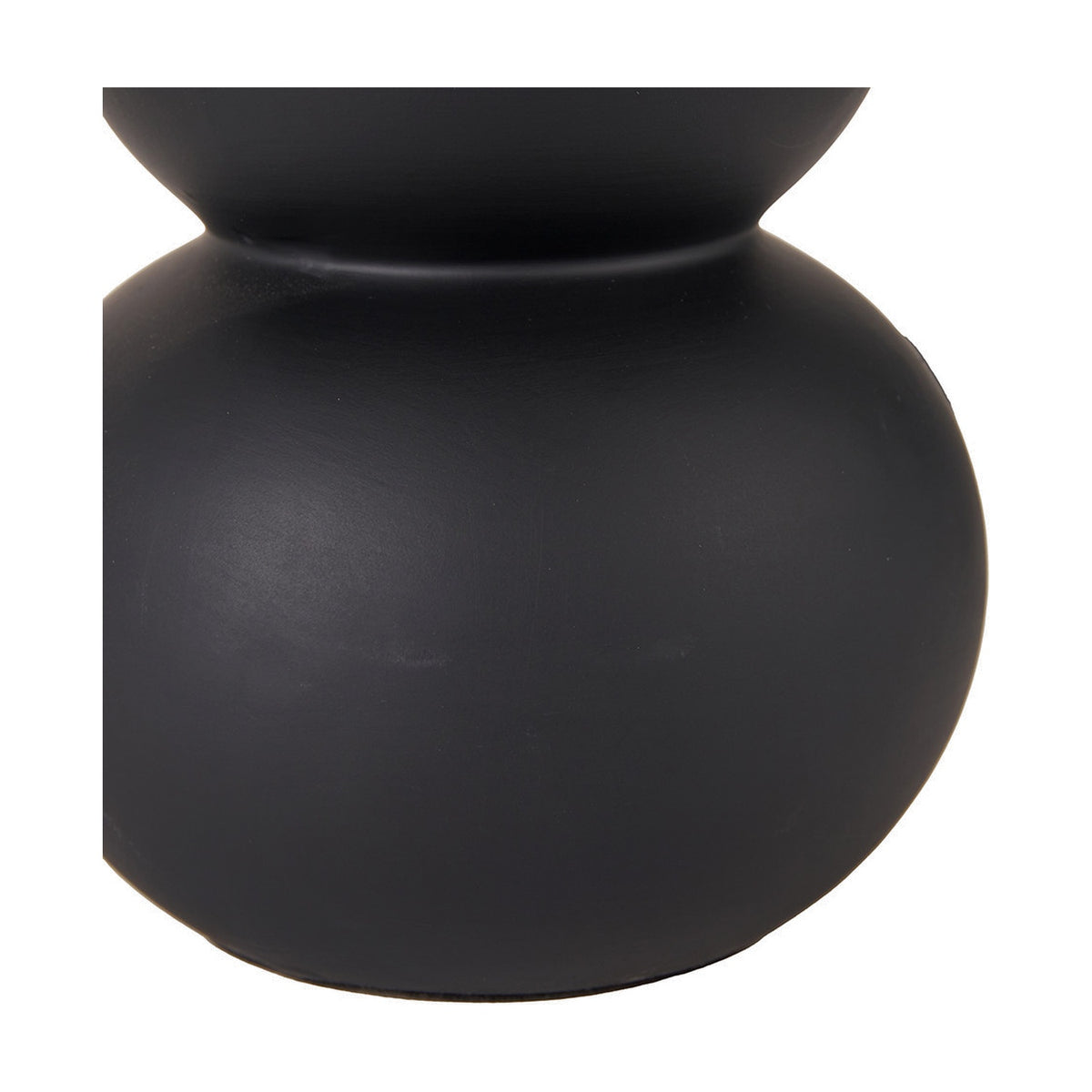 Close-up of the Aaliyah Black Curved Bottle Ceramic Table Lamp base, showing its matte black glazed ceramic finish and rounded, curved silhouette on a plain white background.